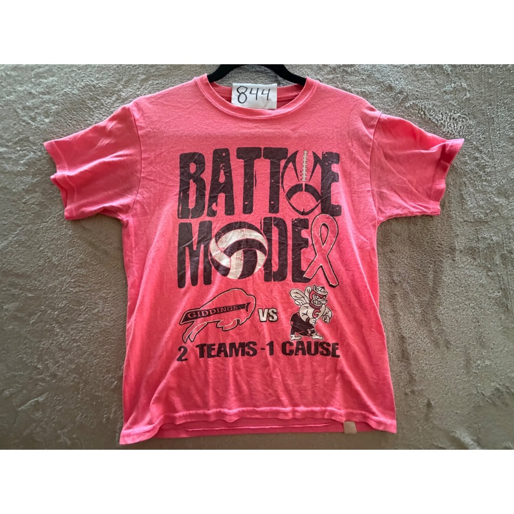 Gildan Battle Mode T-Shirt Youth M Pink Breast Cancer Awareness Tee
